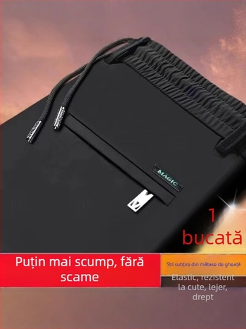 Pantaloni casual pentru bărbați, drepti, din material Ice Silk, fără călcare, cu elasticitate ridicată, țesătură subțire, pentru toamnă