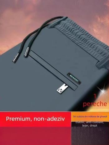 Pantaloni casual pentru bărbați, drepti, din material Ice Silk, fără călcare, cu elasticitate ridicată, țesătură subțire, pentru toamnă