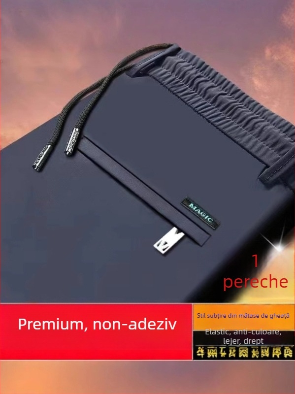 Pantaloni casual pentru bărbați, drepti, din material Ice Silk, fără călcare, cu elasticitate ridicată, țesătură subțire, pentru toamnă