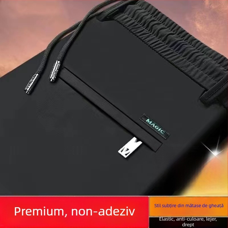 Pantaloni casual pentru bărbați, drepti, din material Ice Silk, fără călcare, cu elasticitate ridicată, țesătură subțire, pentru toamnă