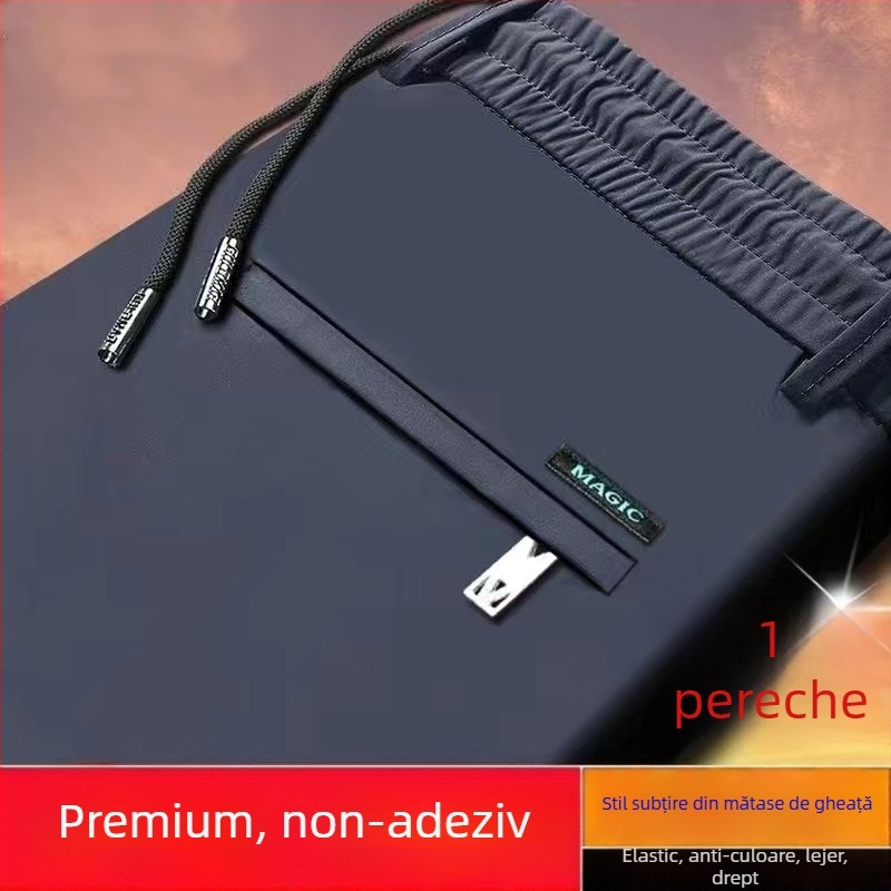 Pantaloni casual pentru bărbați, drepti, din material Ice Silk, fără călcare, cu elasticitate ridicată, țesătură subțire, pentru toamnă