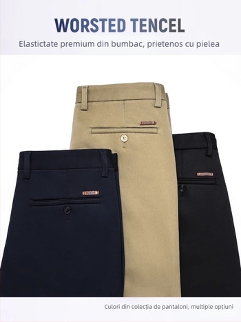 Pantaloni casual de afaceri pentru bărbați, drepti, talie medie, țesătură din fibre de bambus, fără călcare, închidere cu fermoar