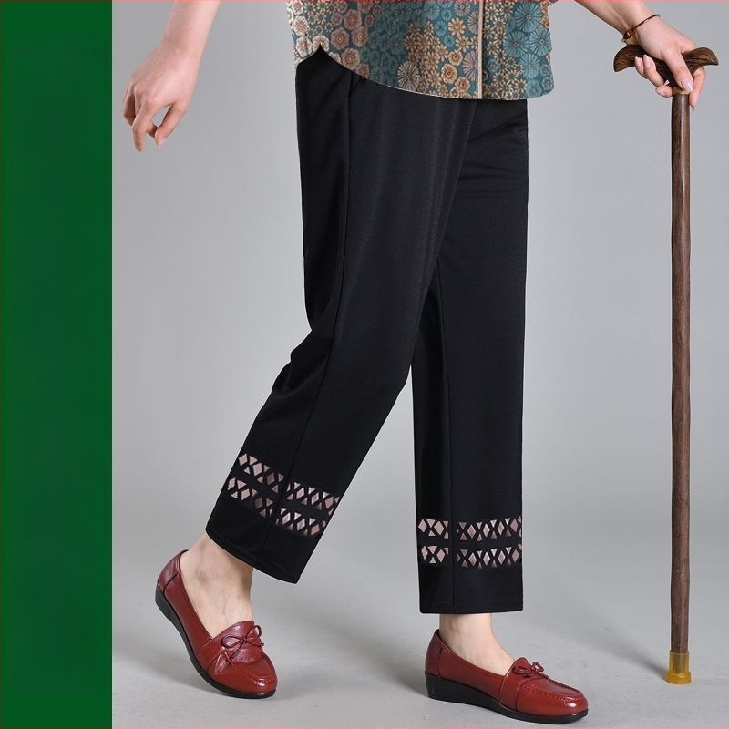 Pantaloni casual drepți pentru femei de vârstă mijlocie și în vârstă, lungime 9/10, țesătură țesută din lână, conținutul principal al țesăturii 95%+, stil primăvară-toamnă