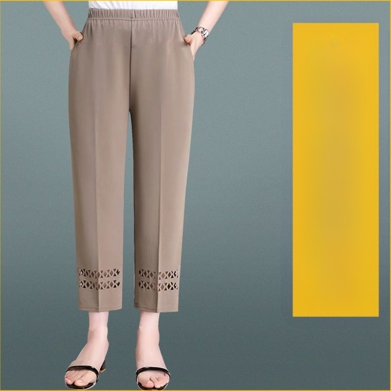 Pantaloni casual drepți pentru femei de vârstă mijlocie și în vârstă, lungime 9/10, țesătură țesută din lână, conținutul principal al țesăturii 95%+, stil primăvară-toamnă