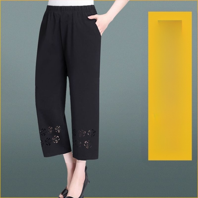 Pantaloni casual drepți pentru femei de vârstă mijlocie și în vârstă, lungime 9/10, țesătură țesută din lână, conținutul principal al țesăturii 95%+, stil primăvară-toamnă