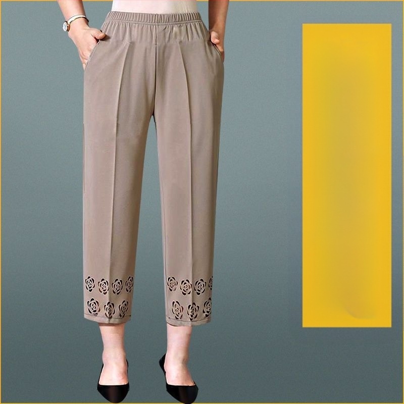 Pantaloni casual drepți pentru femei de vârstă mijlocie și în vârstă, lungime 9/10, țesătură țesută din lână, conținutul principal al țesăturii 95%+, stil primăvară-toamnă