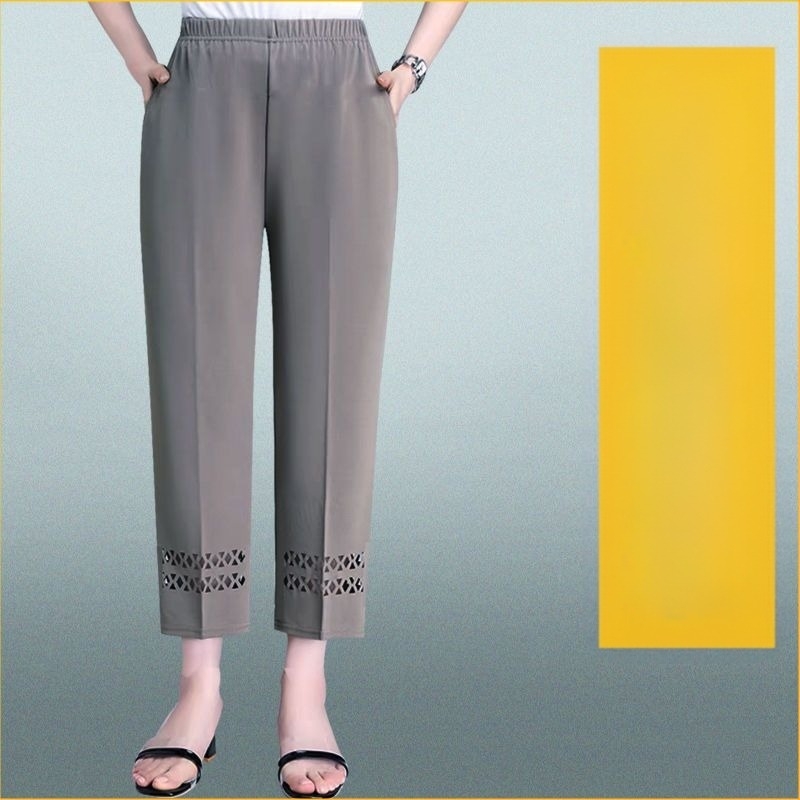 Pantaloni casual drepți pentru femei de vârstă mijlocie și în vârstă, lungime 9/10, țesătură țesută din lână, conținutul principal al țesăturii 95%+, stil primăvară-toamnă