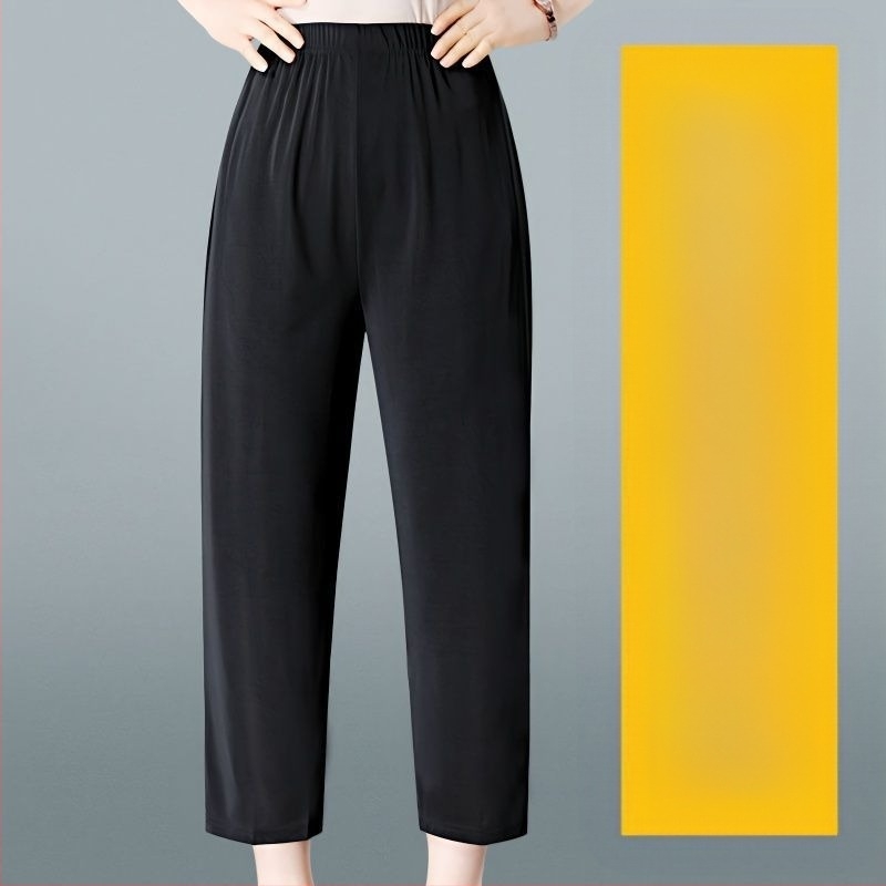 Pantaloni casual drepți pentru femei de vârstă mijlocie și în vârstă, lungime 9/10, țesătură țesută din lână, conținutul principal al țesăturii 95%+, stil primăvară-toamnă