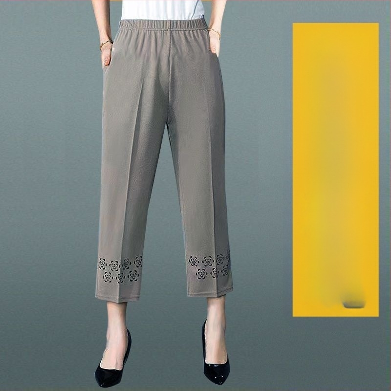 Pantaloni casual drepți pentru femei de vârstă mijlocie și în vârstă, lungime 9/10, țesătură țesută din lână, conținutul principal al țesăturii 95%+, stil primăvară-toamnă