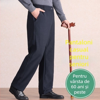 Pantaloni casual pentru bărbați, drepti, talie microelastică, țesătură din bambus și mătase, primăvară