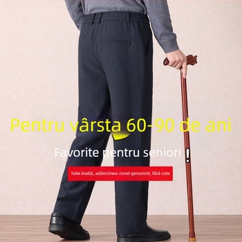 Pantaloni casual pentru bărbați, drepti, talie microelastică, țesătură din bambus și mătase, primăvară