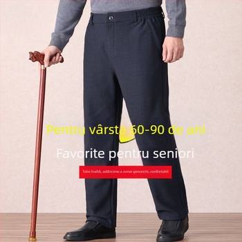 Pantaloni casual pentru bărbați, drepti, talie microelastică, țesătură din bambus și mătase, primăvară
