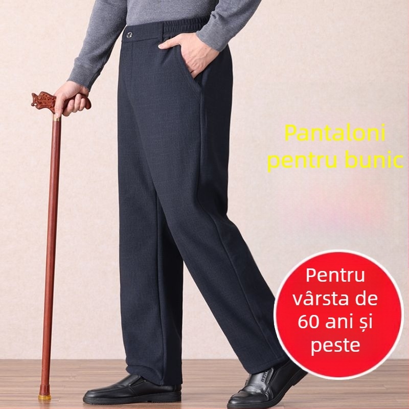Pantaloni casual pentru bărbați, drepti, talie microelastică, țesătură din bambus și mătase, primăvară