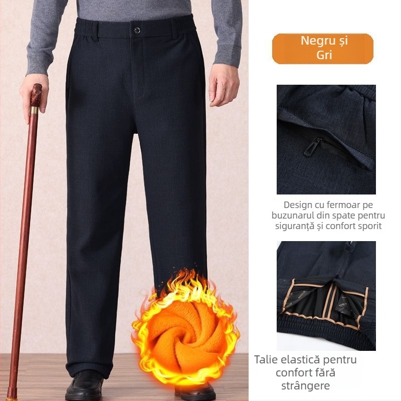 Pantaloni casual pentru bărbați, drepti, talie microelastică, țesătură din bambus și mătase, primăvară