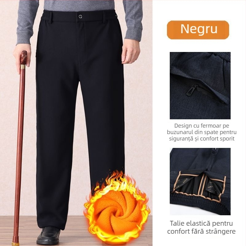 Pantaloni casual pentru bărbați, drepti, talie microelastică, țesătură din bambus și mătase, primăvară