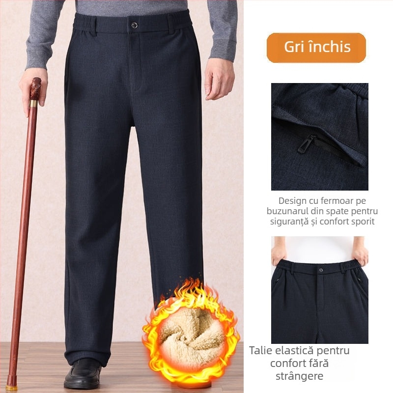 Pantaloni casual pentru bărbați, drepti, talie microelastică, țesătură din bambus și mătase, primăvară