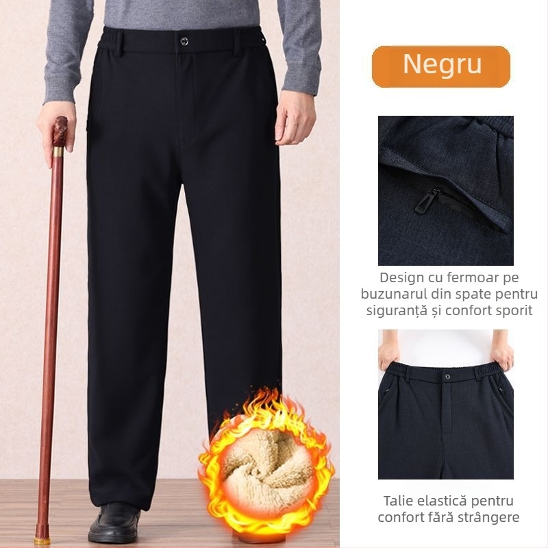 Pantaloni casual pentru bărbați, drepti, talie microelastică, țesătură din bambus și mătase, primăvară