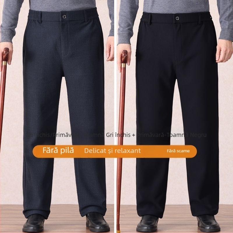 Pantaloni casual pentru bărbați, drepti, talie microelastică, țesătură din bambus și mătase, primăvară