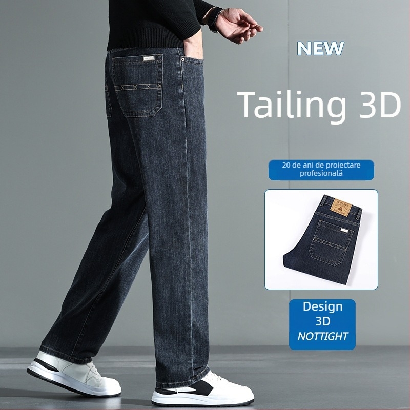 Blugi cu talie medie, croi lejer drept, denim gros din bumbac elastan