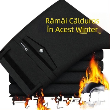 Pantaloni casual bărbați Romon cu căptușeală din fleece, groși, talie înaltă, croială dreaptă, din bumbac