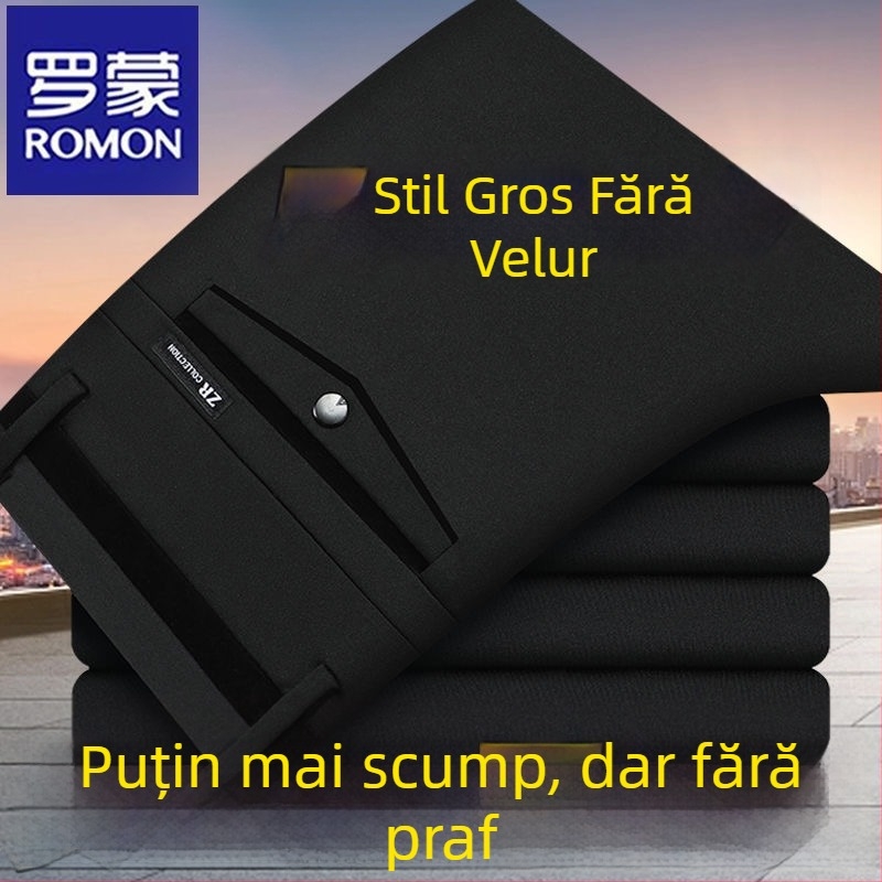Pantaloni casual bărbați Romon cu căptușeală din fleece, groși, talie înaltă, croială dreaptă, din bumbac