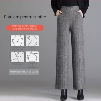 Pantaloni drepti pentru femei, din lână în amestec, talie înaltă, țesătură groasă, stil elegant pentru birou, microelasticitate, fără călcare