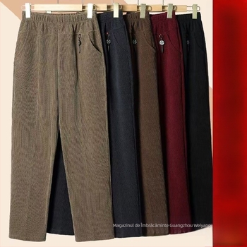 Pantaloni trening de iarnă pentru femei, talie înaltă, croială lejeră, velur Kapok, elasticitate