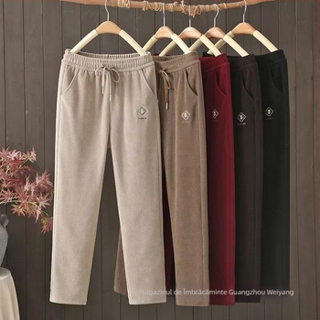 Pantaloni trening de iarnă pentru femei, talie înaltă, croială lejeră, velur Kapok, elasticitate