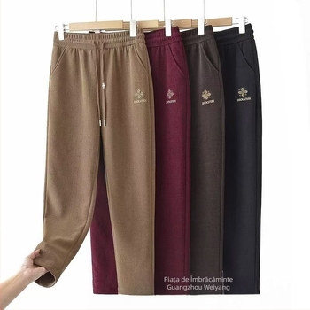 Pantaloni trening de iarnă pentru femei, talie înaltă, croială lejeră, velur Kapok, elasticitate