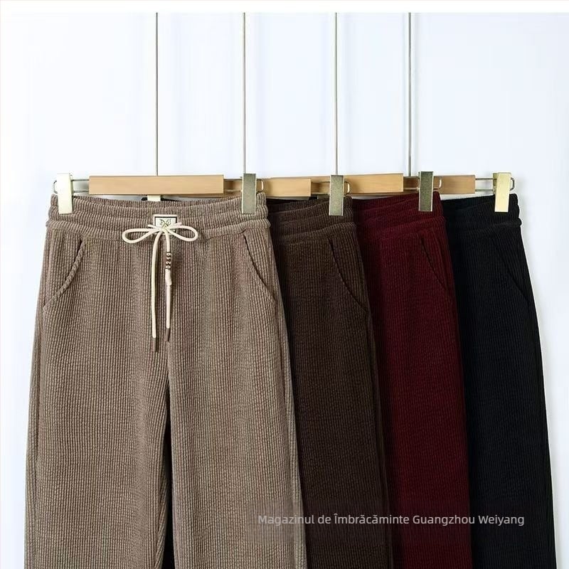 Pantaloni trening de iarnă pentru femei, talie înaltă, croială lejeră, velur Kapok, elasticitate