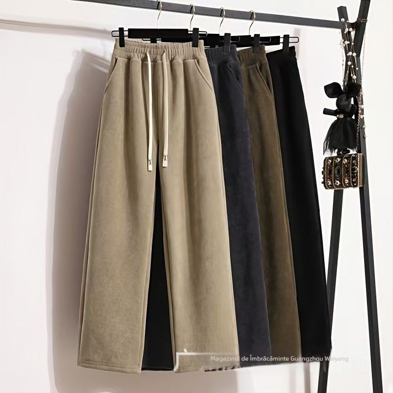 Pantaloni trening de iarnă pentru femei, talie înaltă, croială lejeră, velur Kapok, elasticitate