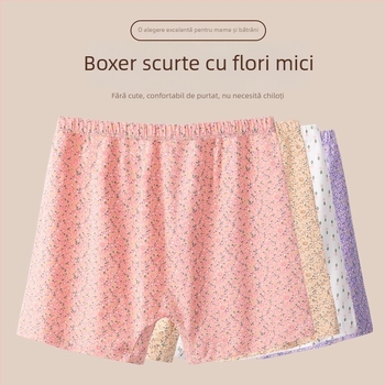 Chiloți din bumbac pentru femei, talie înaltă, croială lejeră, antibacterian, imprimeu floral, plus size