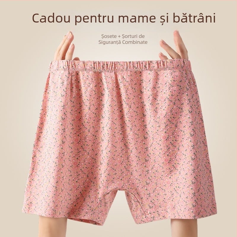 Chiloți din bumbac pentru femei, talie înaltă, croială lejeră, antibacterian, imprimeu floral, plus size