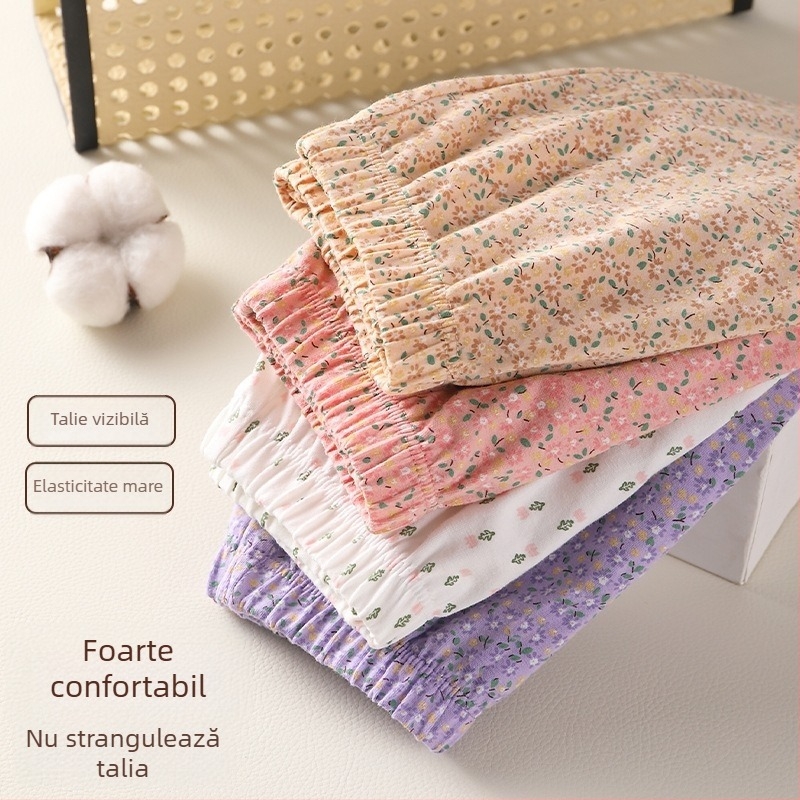 Chiloți din bumbac pentru femei, talie înaltă, croială lejeră, antibacterian, imprimeu floral, plus size