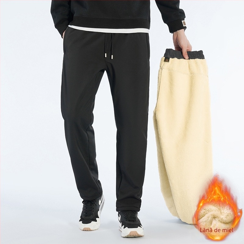 Pantaloni business casual, croi drept, căptușeală fleece, țesătură poliester 100%, închidere cu fermoar
