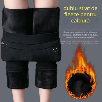 Pantaloni femei cu talie înaltă, croială dreaptă, poliester, elasticitate ușoară, lungi