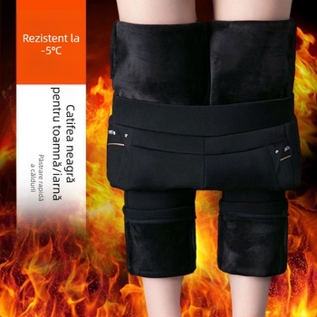 Pantaloni femei cu talie înaltă, croială dreaptă, poliester, elasticitate ușoară, lungi