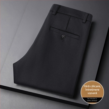 Pantaloni business casual pentru bărbați, croială dreaptă – talie medie, fără călcare necesară, 68% poliester, buzunare multiple