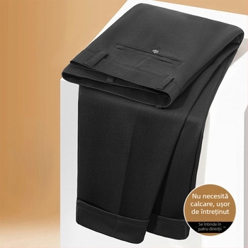 Pantaloni business casual pentru bărbați, croială dreaptă – talie medie, fără călcare necesară, 68% poliester, buzunare multiple