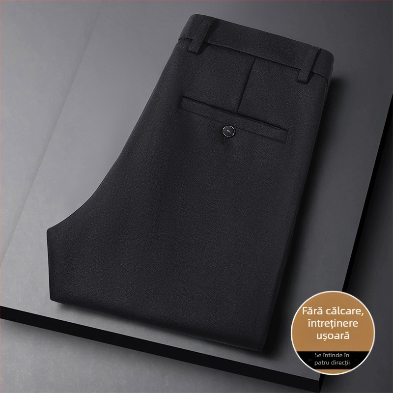 Pantaloni business casual pentru bărbați, croială dreaptă – talie medie, fără călcare necesară, 68% poliester, buzunare multiple
