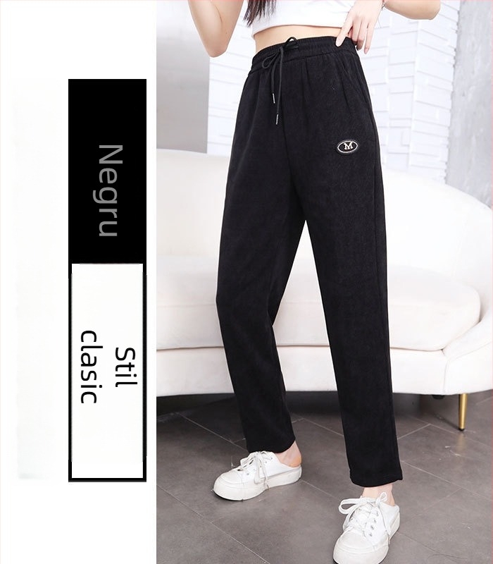 Pantaloni trening kapok velur, croială dreaptă, căptușeală fleece, groși pentru iarnă, amestec poliester 80–90%, Iarnă 2024