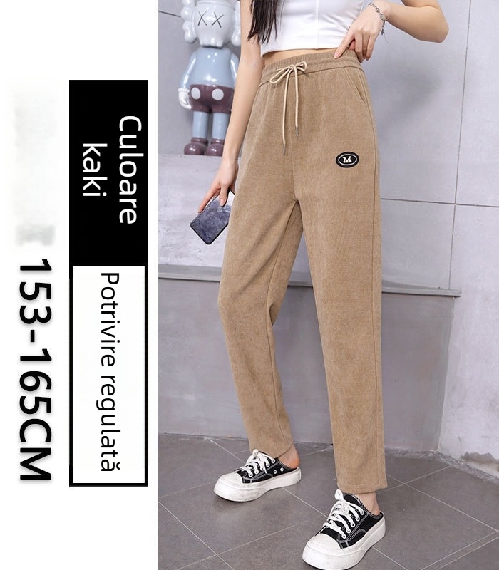 Pantaloni trening kapok velur, croială dreaptă, căptușeală fleece, groși pentru iarnă, amestec poliester 80–90%, Iarnă 2024