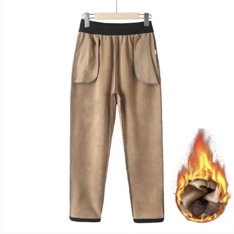 Pantaloni trening kapok velur, croială dreaptă, căptușeală fleece, groși pentru iarnă, amestec poliester 80–90%, Iarnă 2024