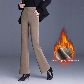 Pantaloni evazați cu talie medie-înaltă, lungime 3/4, țesătură țesută din poliester, microelasticitate, grosime medie, iarnă 2025