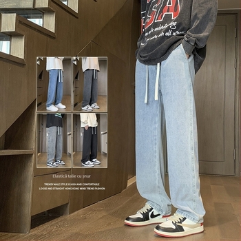 Pantaloni casual pentru bărbați, croială lejeră, talie elastică, căptușeală fleece, amestec Lycra (toate anotimpurile)