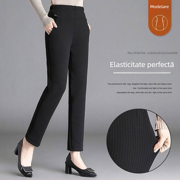 Pantaloni femei din țesătură Wire Cloth, 90-95% poliester, talie medie, stil Hong Kong wind, retro literar-artistic