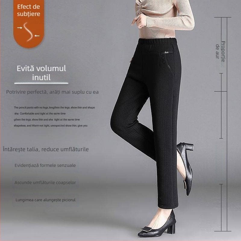 Pantaloni femei din țesătură Wire Cloth, 90-95% poliester, talie medie, stil Hong Kong wind, retro literar-artistic