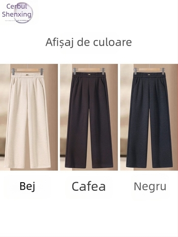Pantaloni casual pentru femei, drepti, talie înaltă, 90–95% poliester, groși pentru iarnă 2025
