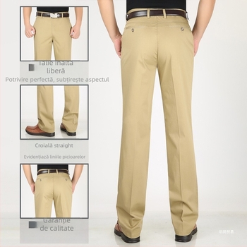 Pantaloni casual bărbați din bumbac, croială conică, talie înaltă, închidere cu fermoar, microelasticitate, detalii la buzunare