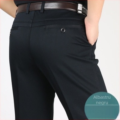 Pantaloni casual bărbați din bumbac, croială conică, talie înaltă, închidere cu fermoar, microelasticitate, detalii la buzunare